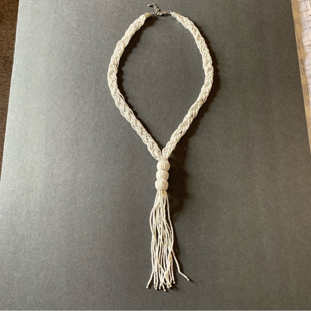 White Braided Bead Necklace